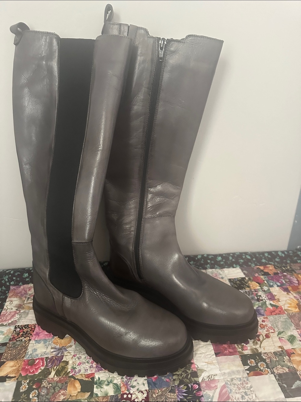 Miz Mooz Tall Gray Knee Length  Platform Boots